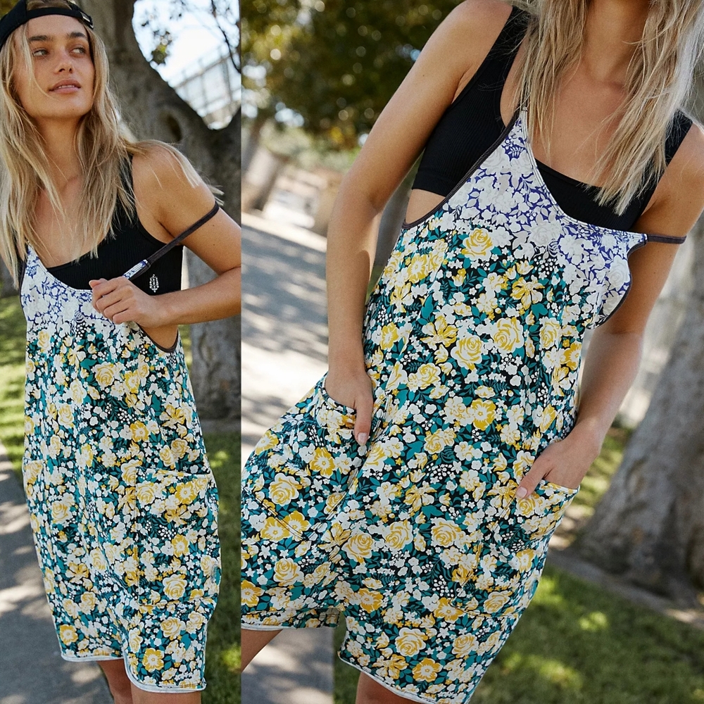 OFFER New FP Movement Hot Shot Romper Pribted Dipped Rose Garden S Free People
